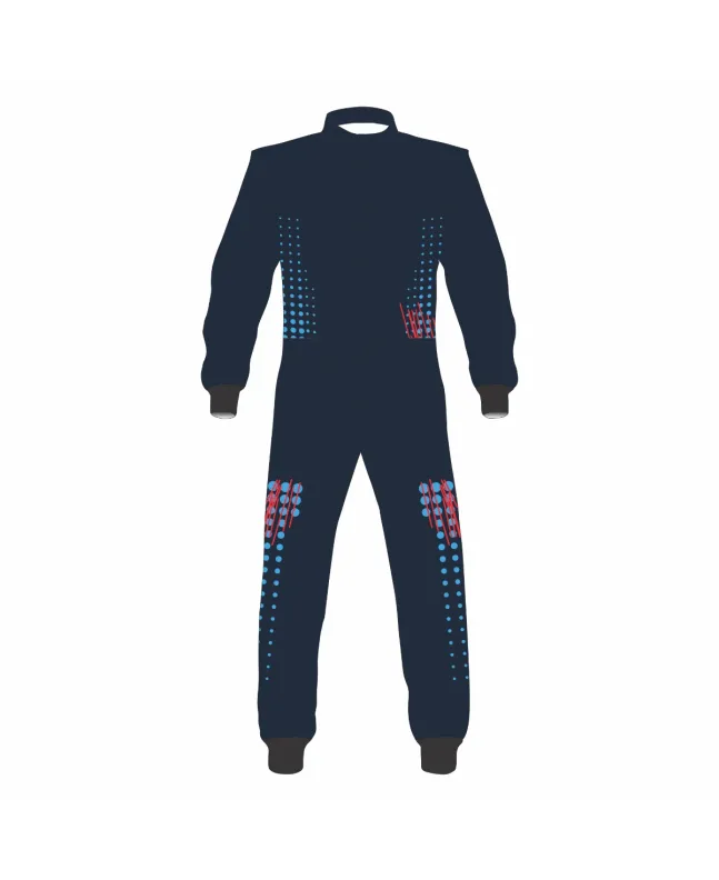 Black-Doted-Kart-Racing-Suit-Front-View