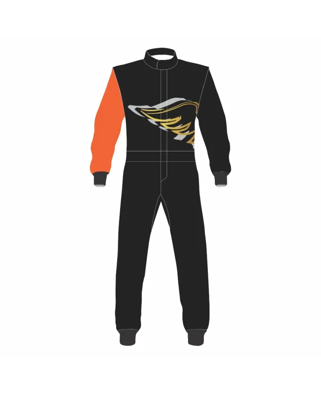 Black-Golden-Wings-Kart-Racing-Suit-Front-View
