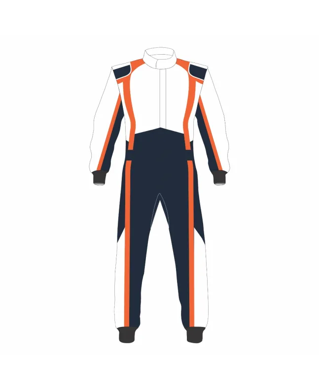 Black-White-Orange-Kart-Racing-Suit-Front-View