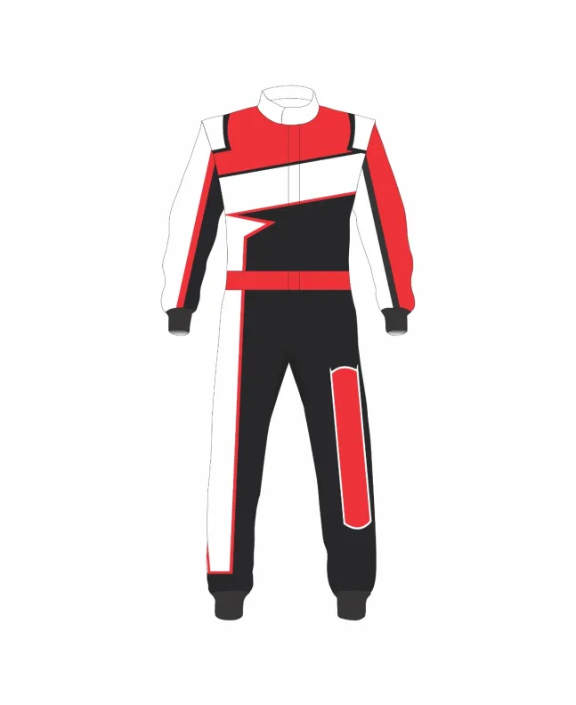 Black-White-Red-Kart-Racing-Suit-Front-View
