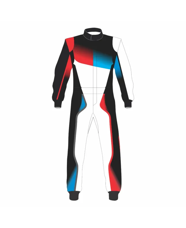 Black-White-Red-Kart-Racing-Suit-Front-View