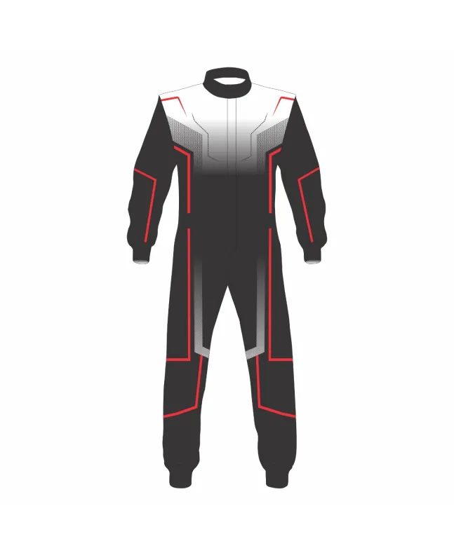 Black-White-Red-Kart-Racing-Suit-Front-View
