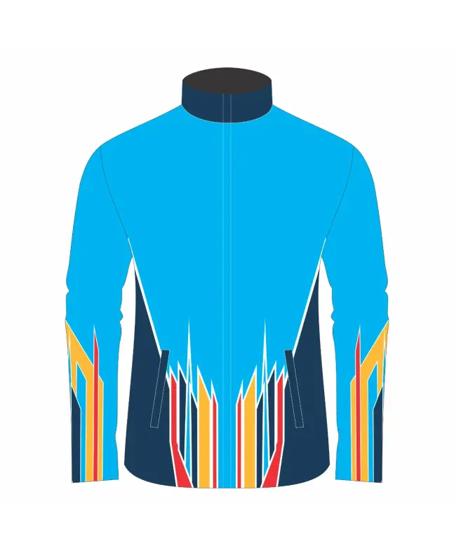 Team-Jacket-Windbreaker-Softshell-Jacket-Blue-Flame-Front-View