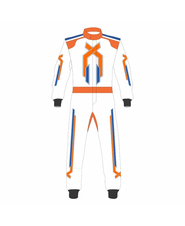 White-Orange-Navy-KArt-Racing-Suit-Front-View