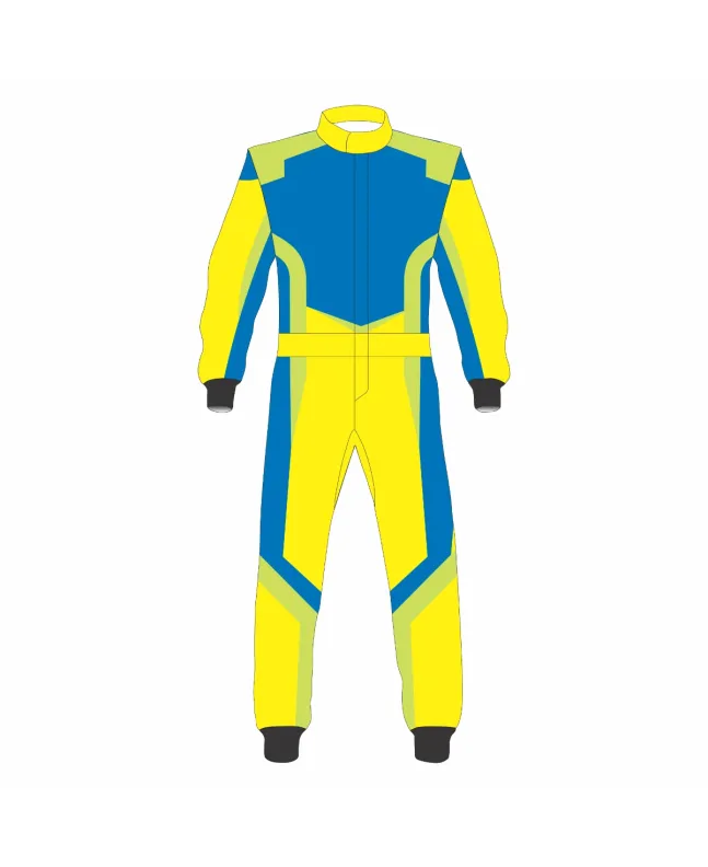 Yellow-Blue-Kart Racing-Suit-Front-View