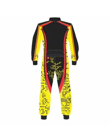 Yellow-Black-Dots-Kart-Racing-Suit-Front-View