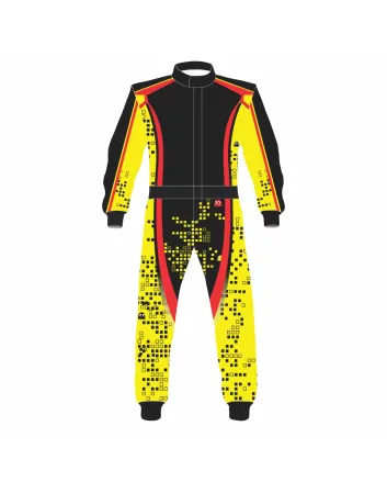 Yellow-Black-Dots-Kart-Racing-Suit-Front-View